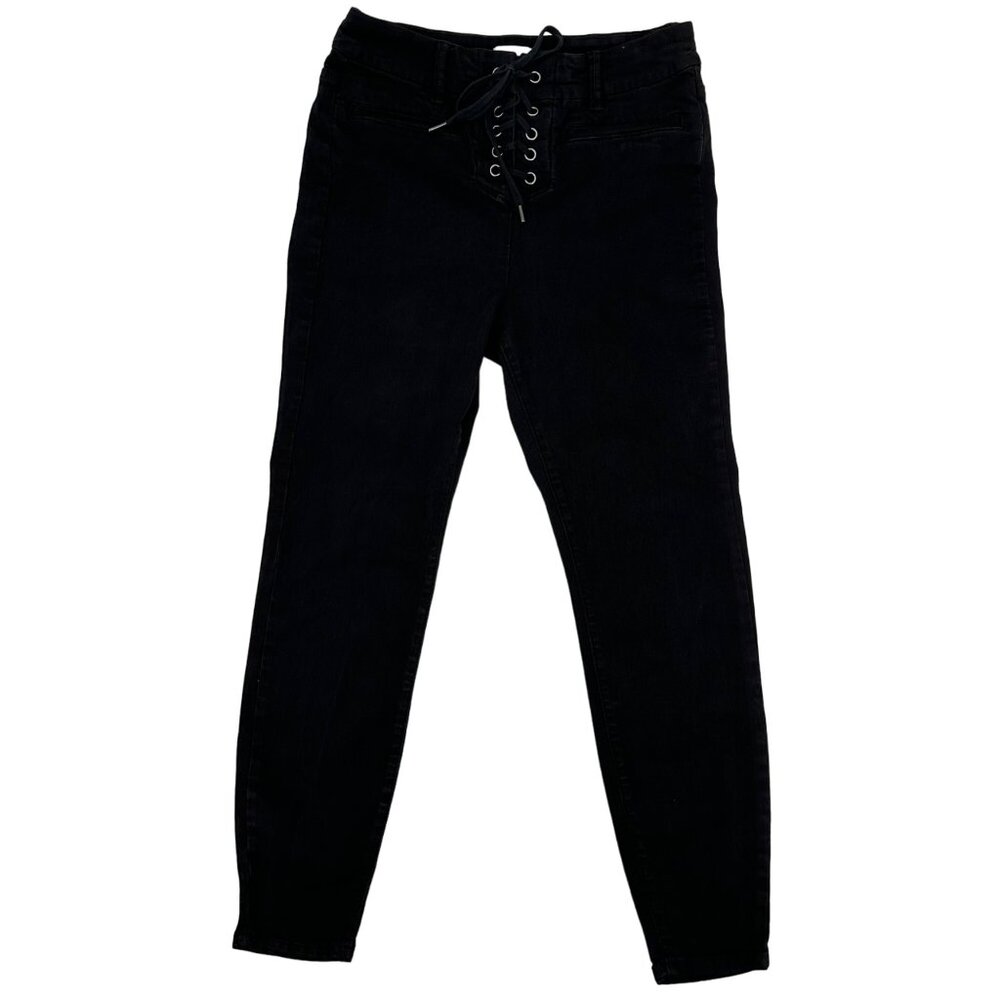 Amuse Society Womens Black Lace-Up High Rise Skinny Jeans Size 30 - Picture 4 of 10